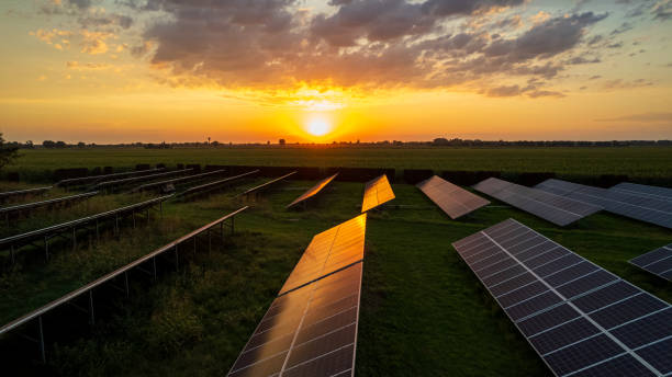 istock Photovoltaic field at sunset 2173286527
