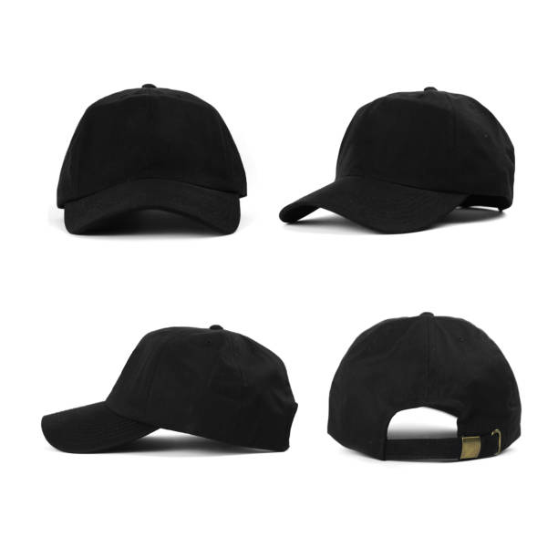 istock Black baseball caps mockup on clean background, front and back side 2173294176