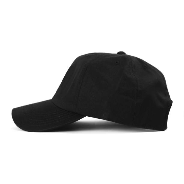 Black baseball caps mockup on clean background, front and back side