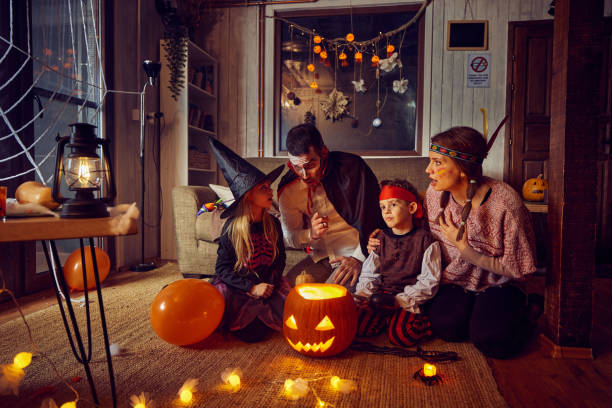 istock Shocked family talking during Halloween at home. 2173300931