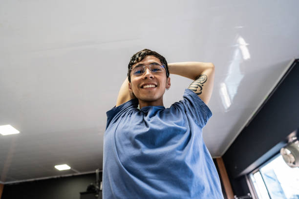 istock Portrait of a young man dancer stretching in a dance studio 2173304555
