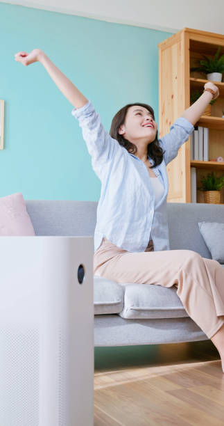 istock woman use air purifier home 2173313628