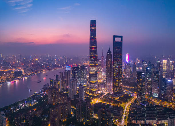 istock Aerial view of Shanghai skyline at night 2173322490
