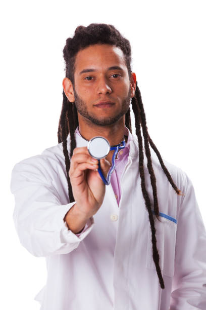 doctor with an unsettling gaze exudes excessive confidence, almost intimidatingly so. Serene and calm, he displays his stethoscope, dressed professionally beneath his coat with a shirt and tie. His he