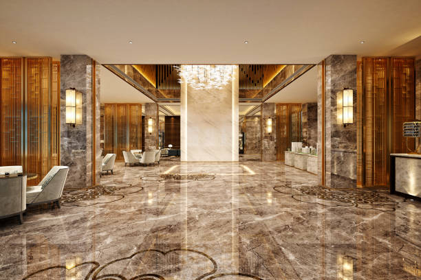 3D Render of Luxury Hotel Lobby and Reception