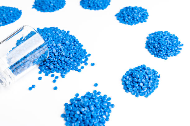 istock Blue plastic grain, plastic polymer granules,hand hold Polymer pellets, Raw materials for making water pipes, Plastics from petrochemicals and compound extrusion, resin from plant polyethylene. 2173330739