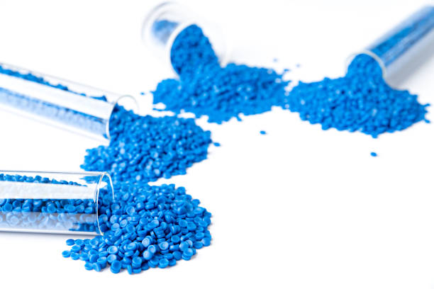 istock Blue plastic grain, plastic polymer granules,hand hold Polymer pellets, Raw materials for making water pipes, Plastics from petrochemicals and compound extrusion, resin from plant polyethylene. 2173330745