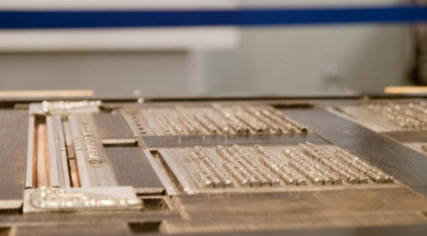 istock fonts, printing, lead, technique, technology, metal, 20th century, many, small, silver color, 2173338147