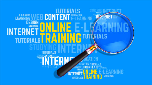 istock Online Training Concept in Typographic Design with a Magnifying Glass Highlighting Key Terms - 3D Rendering 2173353022