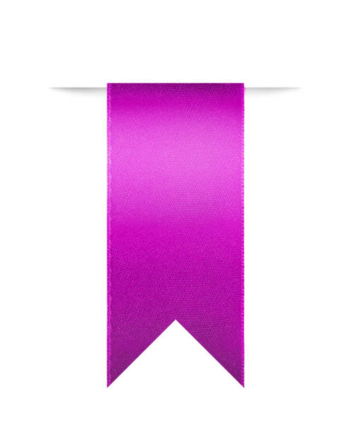 Shiny purple fuchsia ribbon bookmark for use as a page reminder. Photographed isolated on a white background. An attractive design element for web pages and brochures.