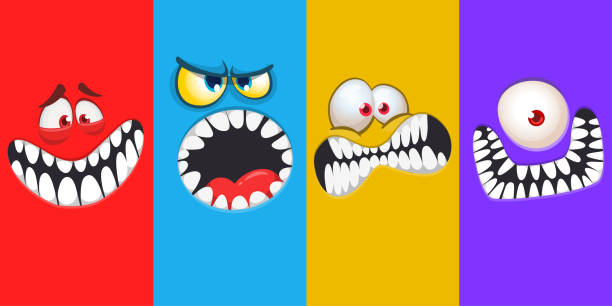 istock Cartoon monsters and aliens faces set with funny expressions and  opened mouth blank space for text . Great for package design or party decoration. Vector isolated 2173358177