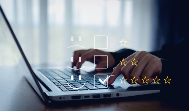 istock User give rating to service excellent experience, Client evaluate quality of service reputation ranking of business. Customer review satisfaction feedback survey concept. 2173379585