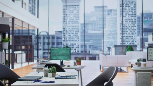 Modern office interior design concept. 3d rendering design