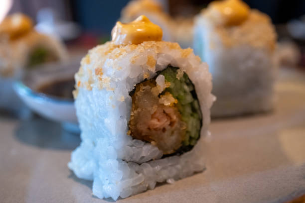 istock truffle sushi on a long plate in the restaurant 2173379938