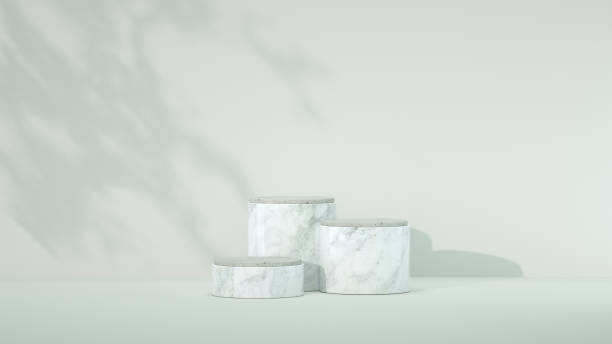 istock 3d render, natural cylinder podium concept, mockup, template, stone podium display in wall shadow background. Scene for product display. Realistic podium Illustration. 2173381791