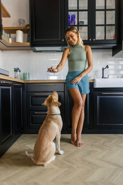 istock Woman and her dog in the kitchen 2173396003