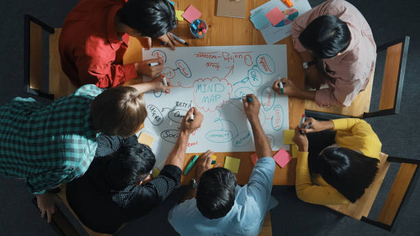 istock Top view of smart business team working together by using mind map. Convocation. 2173401645