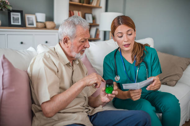istock A female doctor in uniform is explaining to a senior patient the instructions for using a medication he needs to take 2173403158