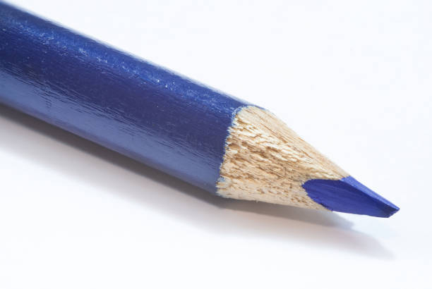 blue pencil close up detail on white background