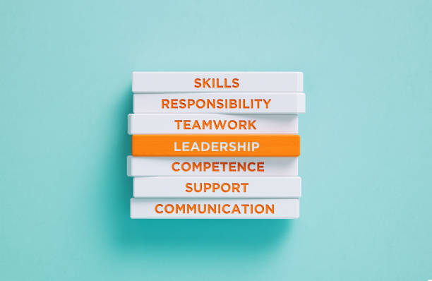 istock Leadership Related Words Written Wood Blocks On Blue Background - Leadership Concept 2173412384