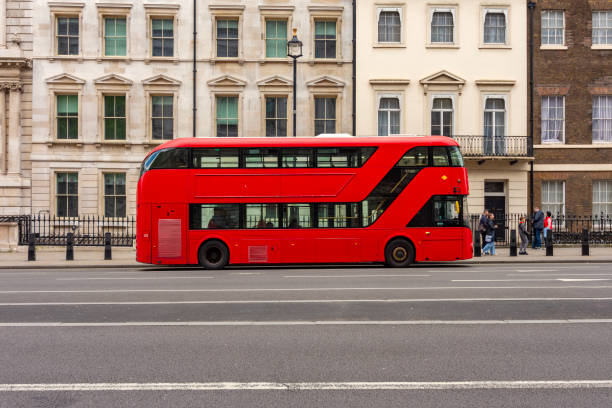 A double decker London bus with copy space for advertisements.