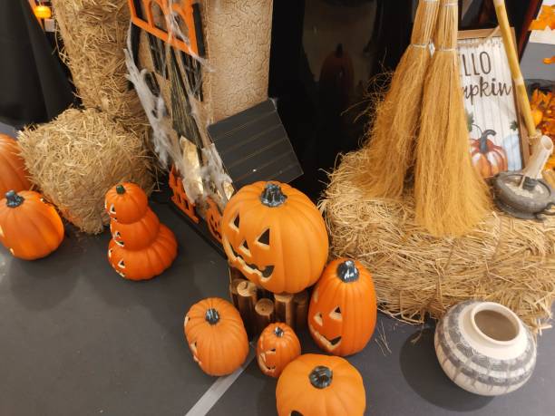 istock Haloween pumpkin and brush with other iteams 2173423715