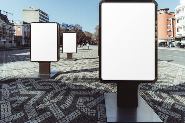 istock Three blank billboards in city street mockup 2173423777