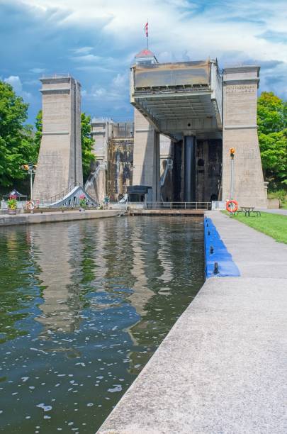 istock Hydraulic lift lock on a canal with water reflection 2173432275