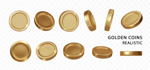 istock Golden coin isolated with different angles. Realistic vector symbol of gold and wealth 2173432728
