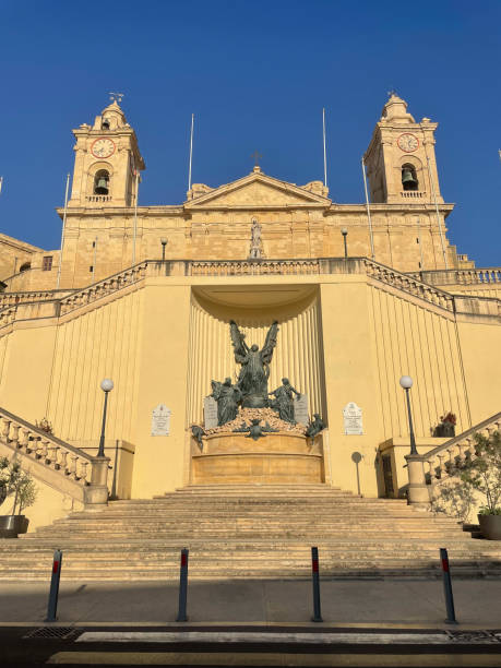 istock Big Cathedral massive facade building in Valletta Malta with long stairs 2173434474