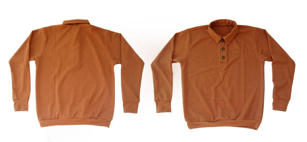 istock Comfortable ribbed long sleeve warm brown polo shirt mock-up, front and back view. 2173467715