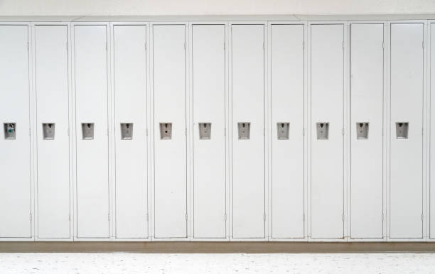istock close up on white lockers in the school 2173468785