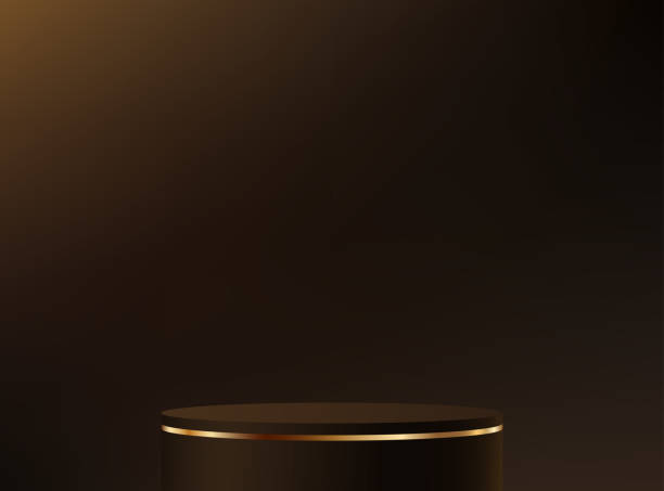 istock Black and brown background vector 3d with gold podium. Space for selling products on the website. Vector illustration. 2173471315