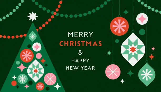 Árbol de Navidad moderno con adornos Tarjeta de felicitación Árbol de Navidad moderno con adornos Tarjeta de felicitación