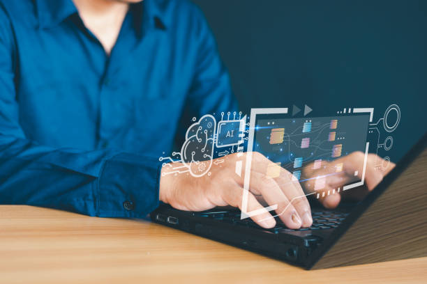 istock Users of intelligent robot technology, AI, artificial intelligence by giving commands to create things, changing the technology of the future. 2173476902