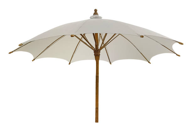 istock White beach umbrella isolated on white background with clipping path 2173477902