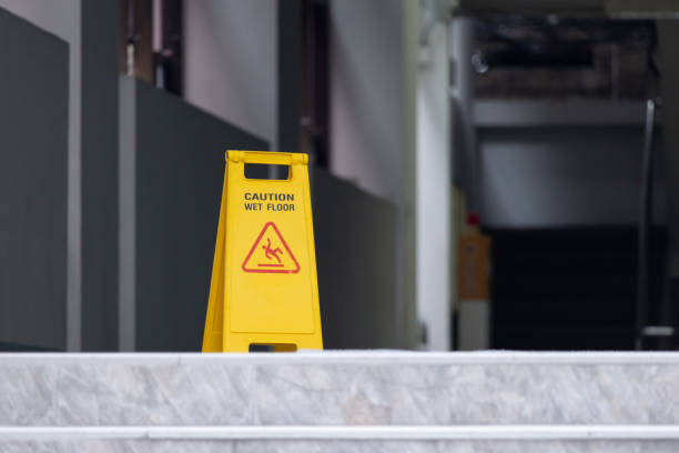 istock A yellow caution sign is on a floor 2173478865