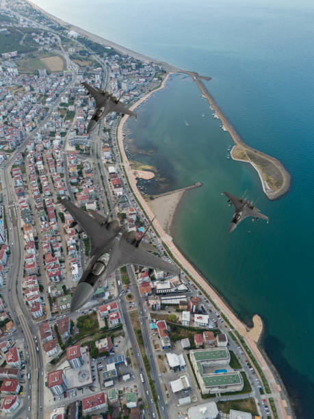 istock Jet fighters flying over city. 2173480482