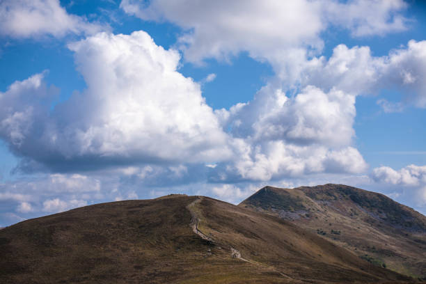 Bieszczady landscape on a sunny autumn morning. Połoniny typical of these mountains.