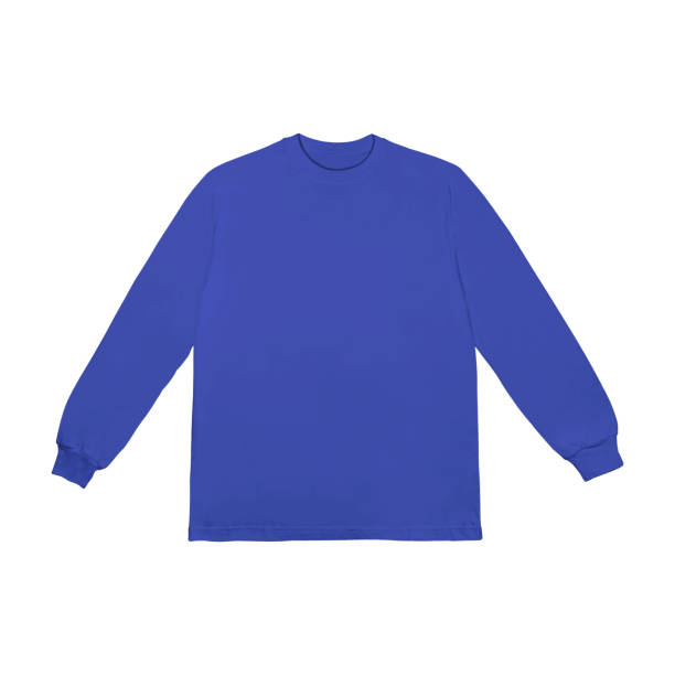 istock Blank blue long sleeve t shirt front and back mockup, Long sleeve flatlay Template. 2173488730