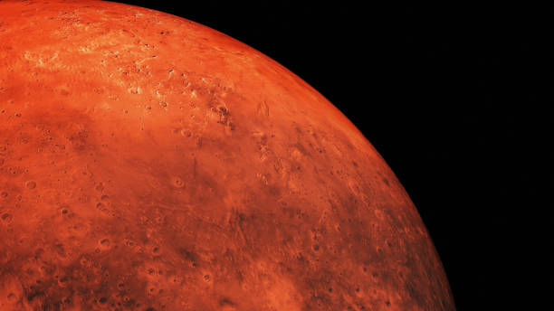 istock Mars planet 3D render illustration, high detailed surface features, martian red globe background 2173489292