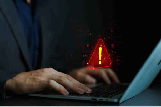 istock Cyber ​​attack alert on laptop. Cyber ​​attack on computer network. Virus, spyware, malware or malicious software. Businessman background. 2173489707