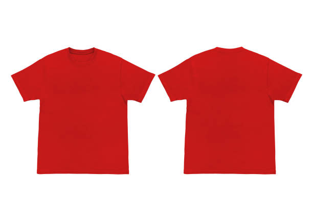 istock Blank t-shirt red template front and back view. Short Sleeve mock-up 2173489873