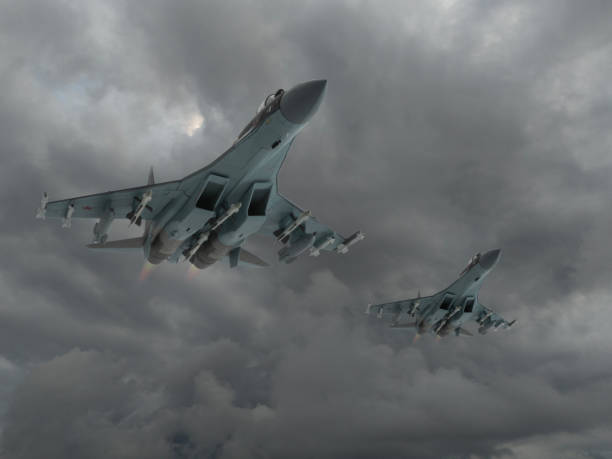 istock Russian Jet fighters flying over clouds. 2173500584