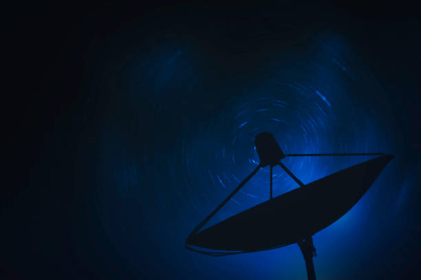 silhouette satellite dish on night sky background