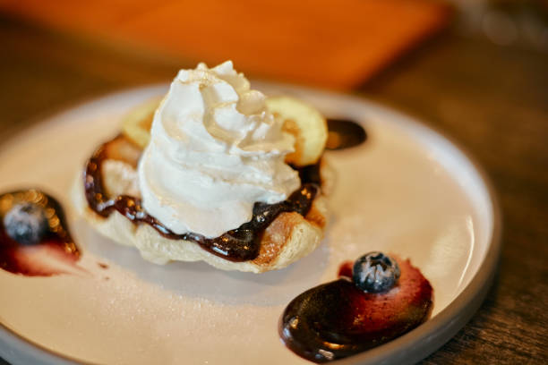 homemade Croissant Waffle or Croffle with whipped cream