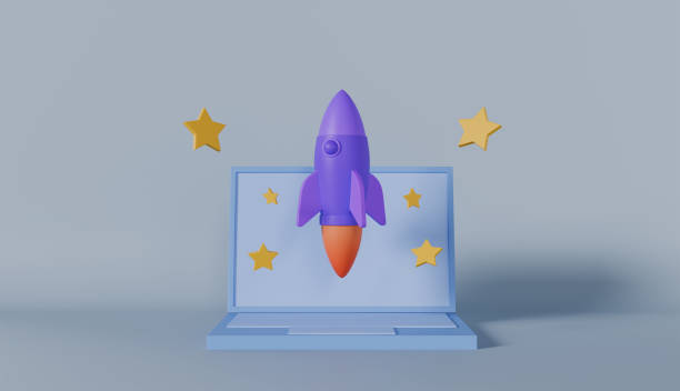 istock Project Launch icon, 3d illustration on pastel color background 2173508371