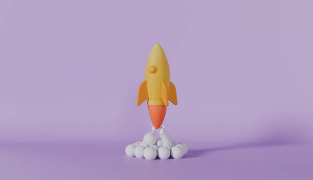 istock Startup rocket launch business concept on pastel color background 2173508385