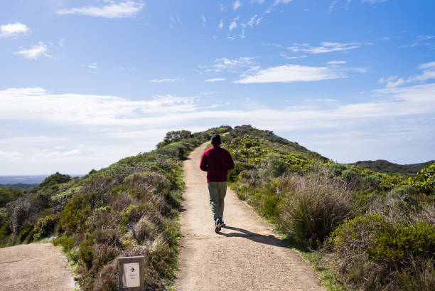 one man exploring nature in sunny day