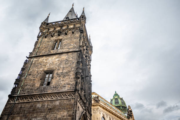 Powder Gate gothic tower (Prasna brana), historical landmark in Prague, capital of Czech Republic